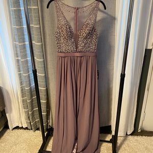 Purple long evening gown, white by Soiéblu